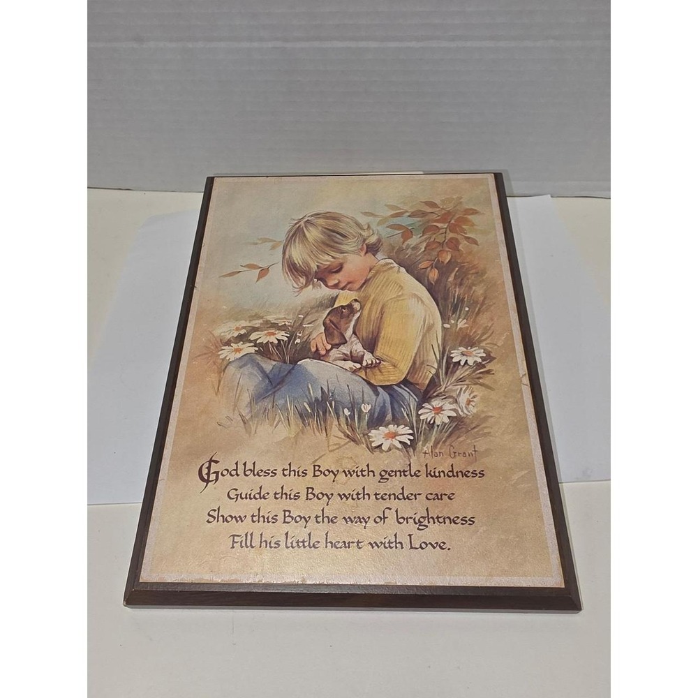 vintage 1970s "God‎ Bless This Boy" wooden wall plaque nostalgic artwork